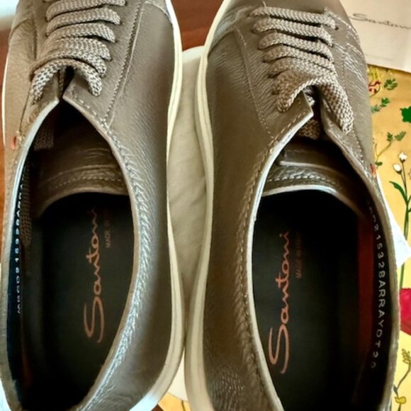 SANTONI Hammered Leather lowtop sneakers, Brn-Grn, NwoT, w/Bags, 9.5 US, RT$720 - Picture 10 of 11